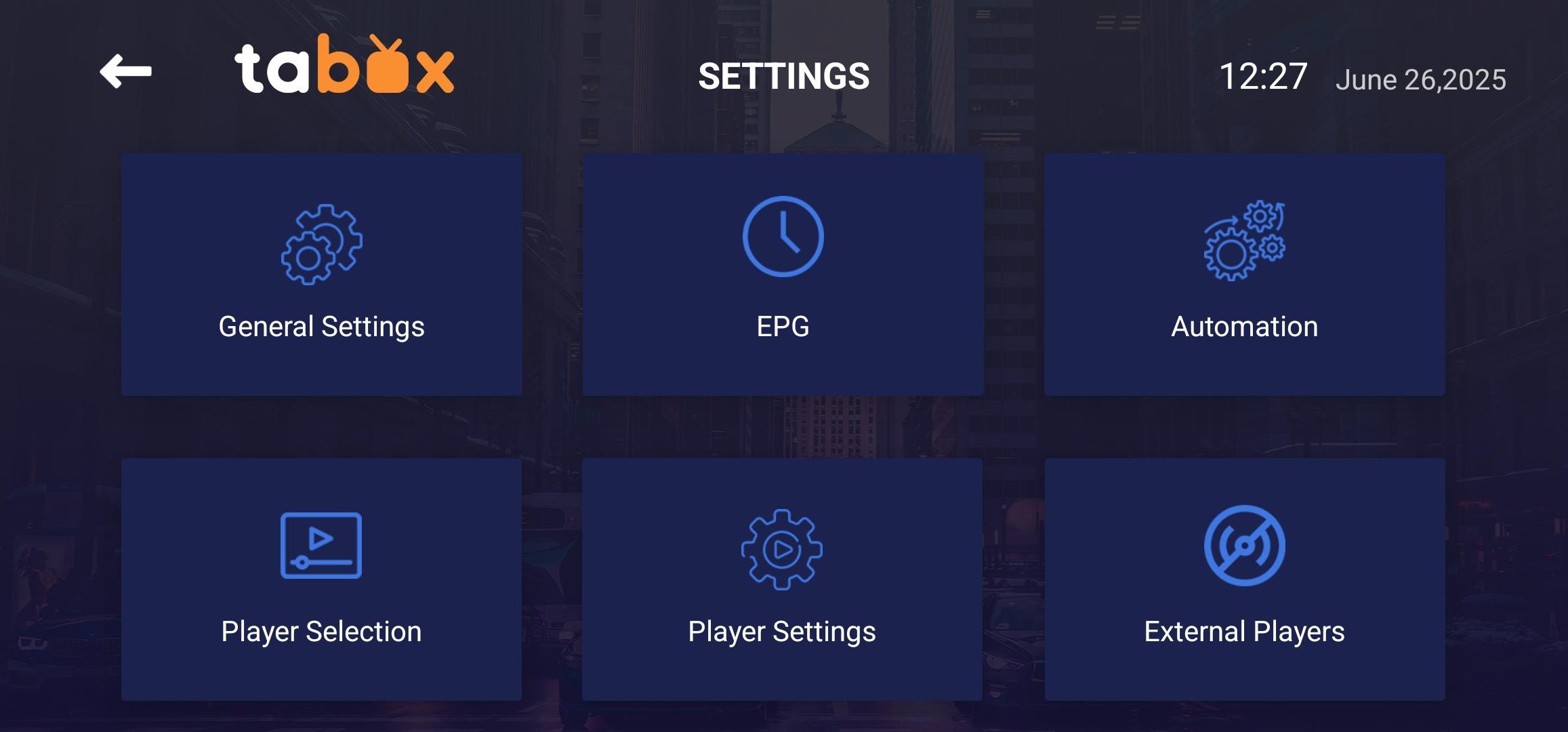 TABOX Einstellungen Screenshot